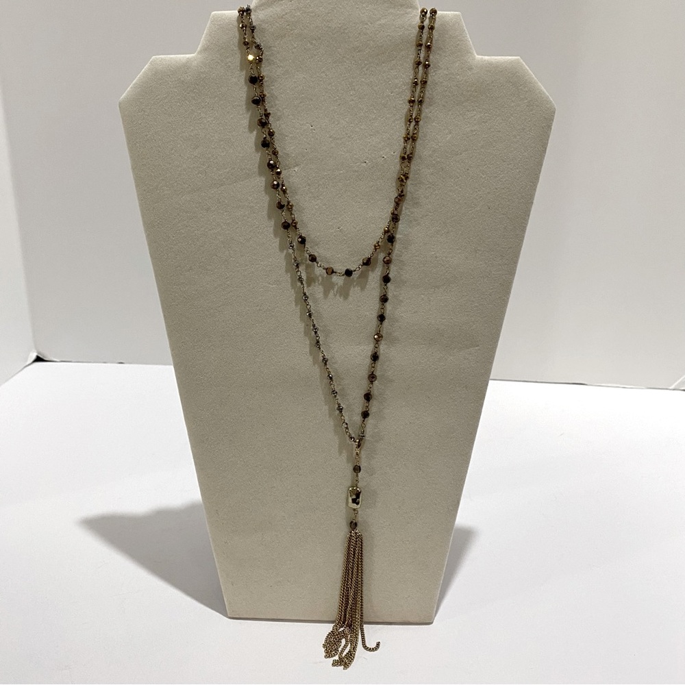 Stella & Dot Gitane Gold Layered Necklace Detachable Tassel Pendant Dainty
